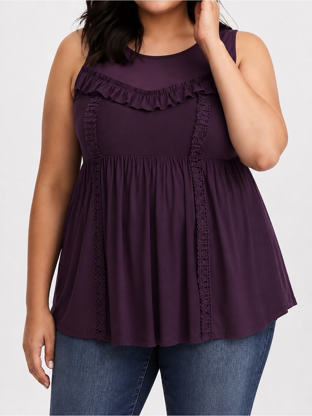 Torrid Purple Sheer Mesh Ruffle Babydoll Tank Top Size 1 Plus